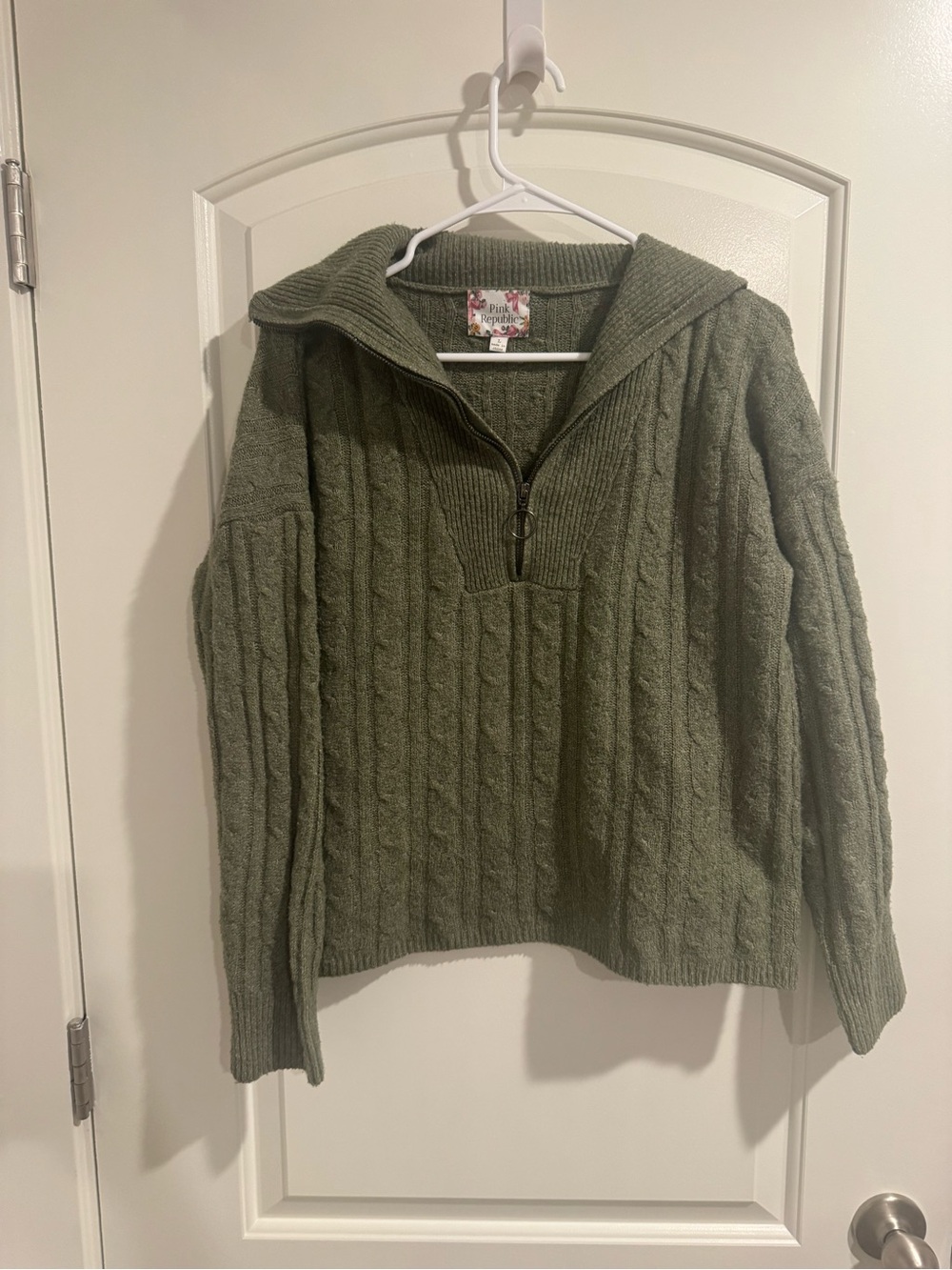 Pink Republic Olive Green Cable Zip-Up Sweater